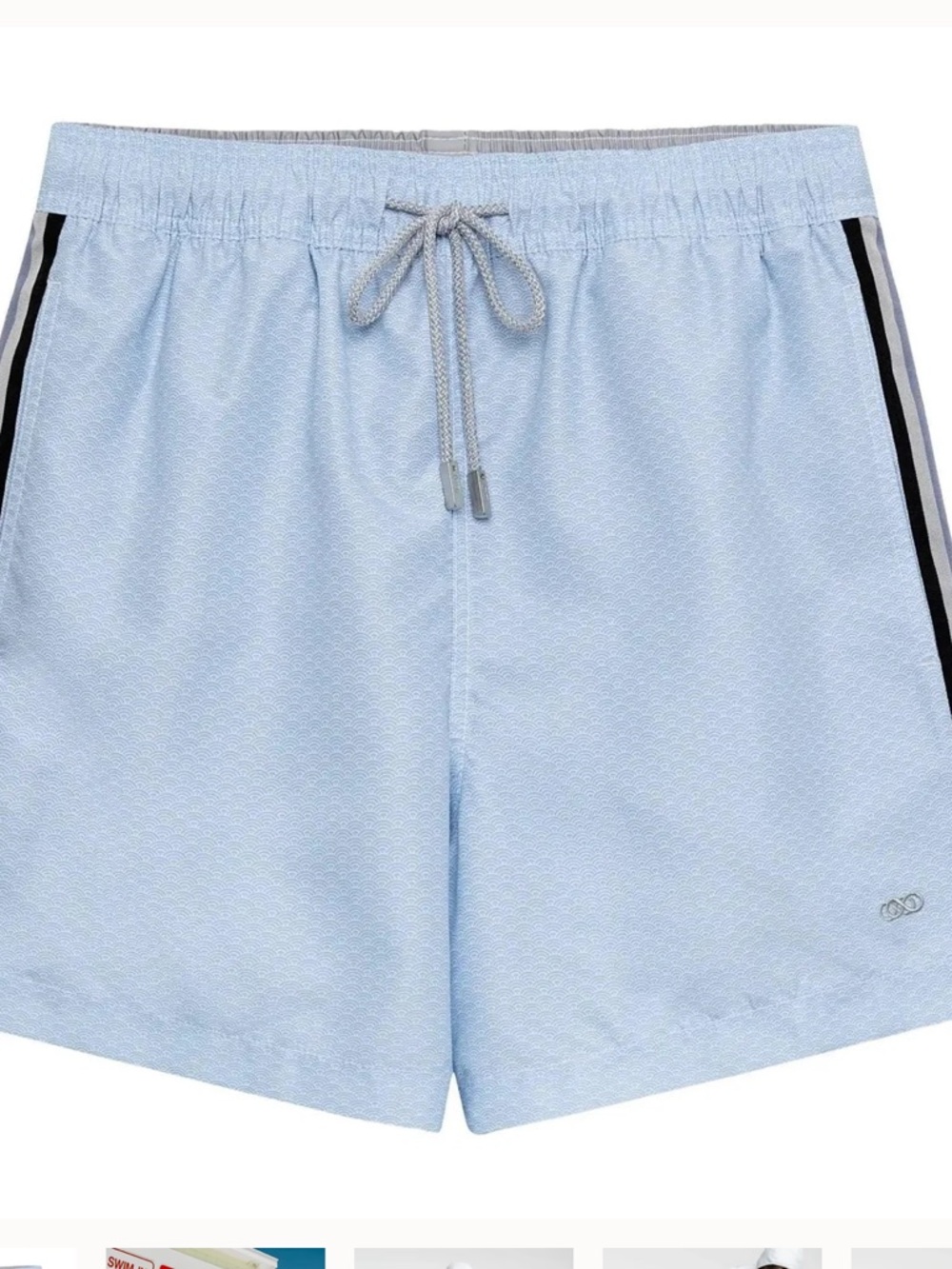 Men's Light Blue Swim Trunks with Navy-Trim Side Stripe